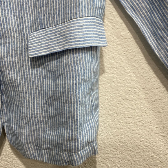 NWT Amour Vert Women's Tobie Linen Nautical Yacht Blue Striped Casual Blazer XS - Picture 2 of 7